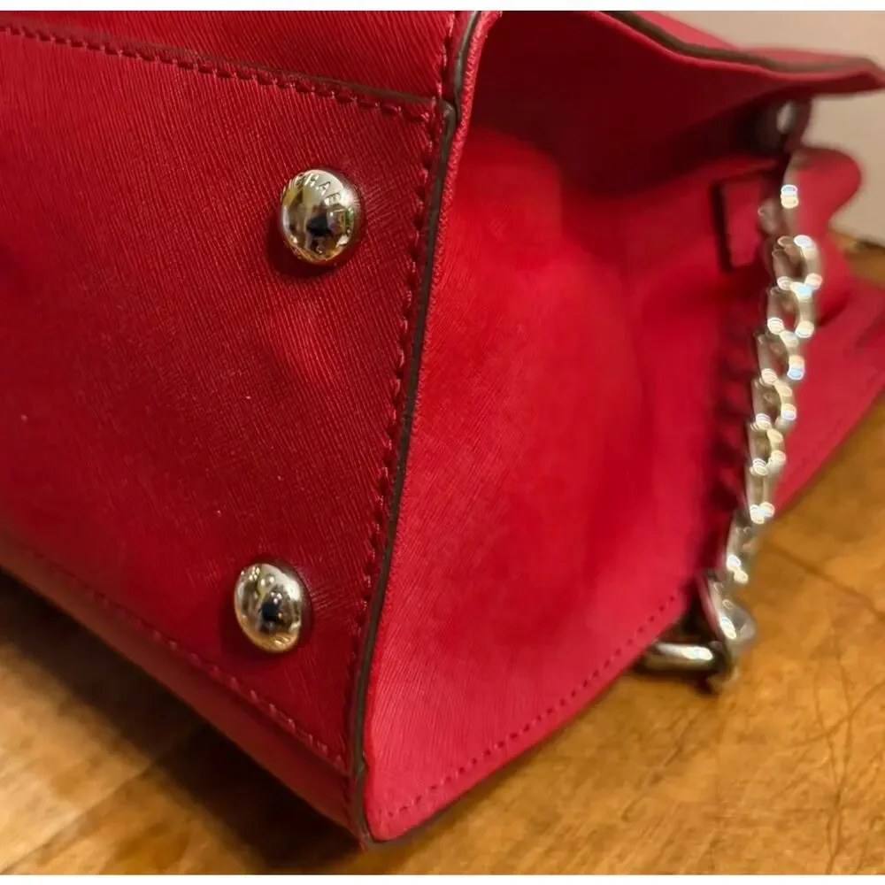 Michael Kors Hamilton Bag In Red Leather With Silver Accents And Key Lock